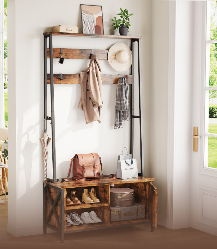 Vividwood Farmhouse TV Stand‌ - Adjustable Shelves & Barn Doors (Black
