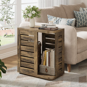 Narrow Side Table, 2-Tier Wood End Table with Storage, Mid Century Modern Nightstand Bedside Table for Living Room, Bedroom, Easy Assembly