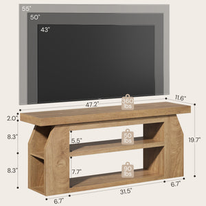 Modern Wood TV Stand for 55 Inch TV, Unique Geometric Entertainment Center with 3-Tier Open Storage & Adjustable Shelves, Small TV Console Table for Living Room Bedroom, Oak