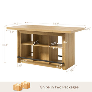 Viviwood 62.6" Kitchen Island with Storage, Farmhous Island Bar, Oak