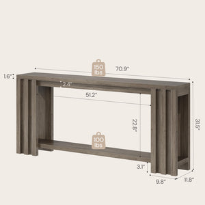 70.9 Rustic Grey Slim Farmhouse Console Sofa Table Behind Couch Entryway | 1.6-inch thick tabletop with embossed wood-grain texture
