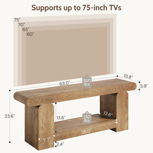 TV Stand for 55 65 70 75 Inch TV, 63" Modern Entertainment Center for Living Room with 2-Tier Open Storage, Heavy Duty TV Console with Thick U-Shaped Legs