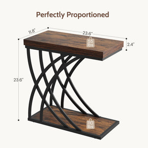 Narrow Side Table for Livingroom, C Shaped End Table for Couch, Modern Bedside Tables, Small Sofa Tables for Small Spaces, Living Room Bedroom (1, Brown)