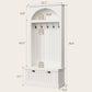 Hall Tree with Bench and Shoe Storage, Farmhouse Entryway Coat Rack with Arched Top Shelf, 5 Hooks, Flip-Down Shoe Cabinet, Beadboard Paneling, Anti-Tip Device, White, 32.7" x 15.8" x 76.8"