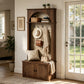 Hall Tree with Bench & Shoe Storage, 5-in-1 Coat Rack with Fluted Doors