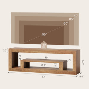 Wood TV Stand for 55 65 70 75 Inch TVs, 63" Farmhouse Entertainment Center for Living Room, Modern TV Console Table with Open Storage Shelves, Brown