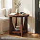 Round End Tables Living Room, 2-Tier Wood Side Table with Storage, Farmhouse Nightstand Bedside Table with Round Tabletop for Living Room Bedroom Small Space