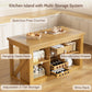 Viviwood Kitchen Island with Storage, Home Bar Island with Wine Rack, Oak | 55" Farmhouse Stationary Island Table with Seating, Adjustable Shelves, Drawer, for Dining Room