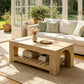 2-Tier Rectangle Coffee Table for Living Room, 47.3" Modern Center Table with Arched Design, Accent Tea Cocktail Table with Storage (Wood)