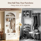 Hall Tree with Bench and Shoe Storage, Farmhouse Entryway Coat Rack with Arched Top Shelf, 5 Hooks, Flip-Down Shoe Cabinet, Beadboard Paneling, Anti-Tip Device, White, 32.7" x 15.8" x 76.8"