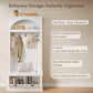 Hall Tree with Bench and Shoe Storage, Farmhouse Entryway Coat Rack with Arched Top Shelf, 5 Hooks, Flip-Down Shoe Cabinet, Beadboard Paneling, Anti-Tip Device, White, 32.7" x 15.8" x 76.8"