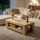 2-Tier Rectangle Coffee Table for Living Room, 47.3" Modern Center Table with Arched Design, Accent Tea Cocktail Table with Storage (Wood)