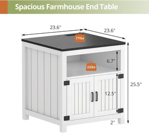 Vividwood 23.6" Farmhouse End Table - Barn Door Design with Charging Station