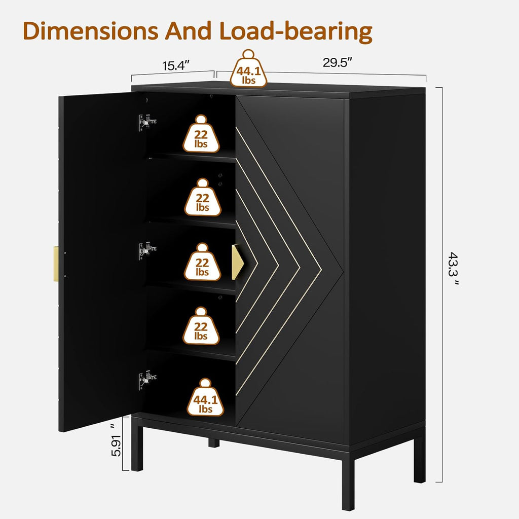 Vividwood 5-Tier Shoe Storage Cabinet‌ - Adjustable Shelves & Doors (Black)