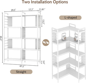 Vividwood 5-Tier Corner Bookshelf - Industrial Wooden Display Shelf with Metal Frame