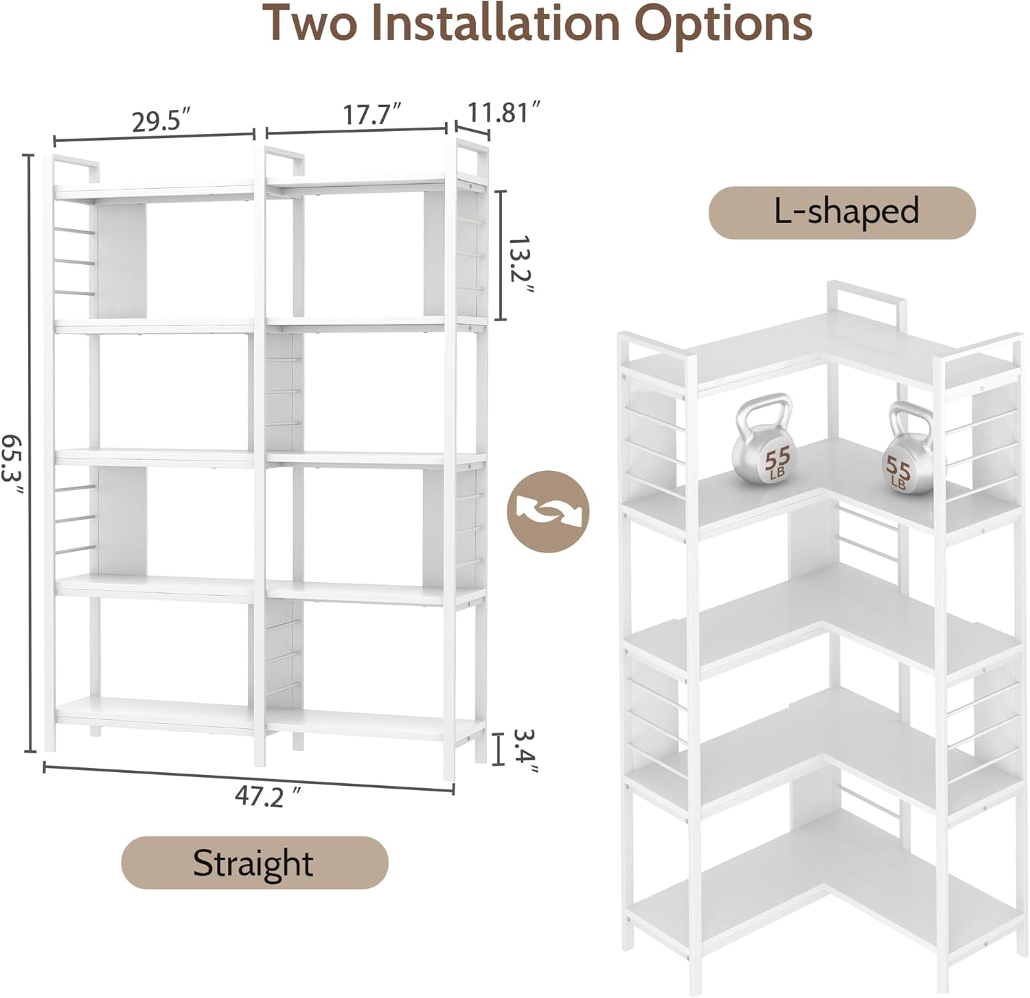 Vividwood 5-Tier Corner Bookshelf - Industrial Wooden Display Shelf with Metal Frame