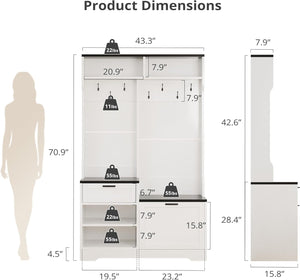 AesthLife Modern Hall Tree‌ - Bench & Shoe Storage Organizer (Black Wood Grain)