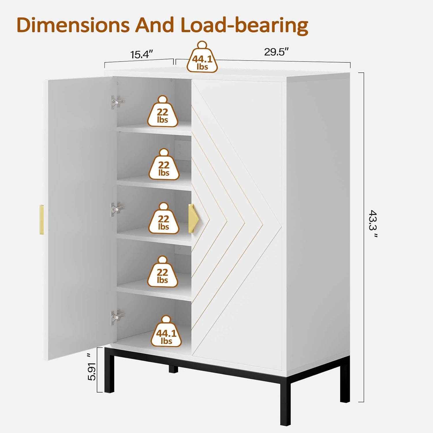 Vividwood 5-Tier Shoe Storage Cabinet‌ - Adjustable Shelves & Doors (White)