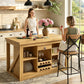 Viviwood Kitchen Island with Storage, Home Bar Island with Wine Rack, Oak | 55" Farmhouse Stationary Island Table with Seating, Adjustable Shelves, Drawer, for Dining Room