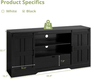 Vividwood 70" TV Stand with Barn Doors - Entertainment Center Storage Cabinet (Rustic Black)