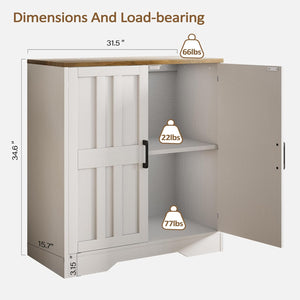 Vividwood Modern Farmhouse Sideboard - 2-Door Storage Cabinet with Adjustable Shelves（White Brown）