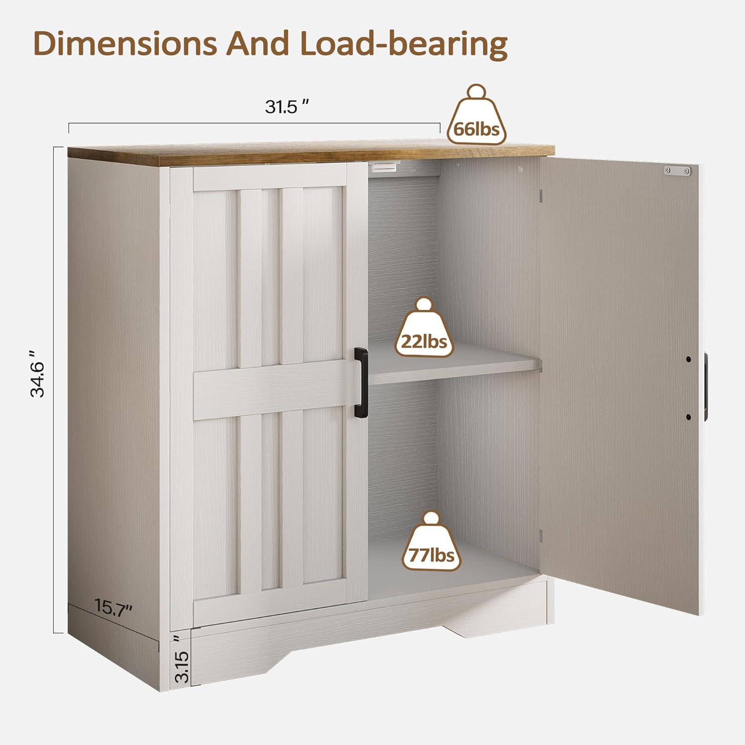 Vividwood Modern Farmhouse Sideboard - 2-Door Storage Cabinet with Adjustable Shelves（White Brown）