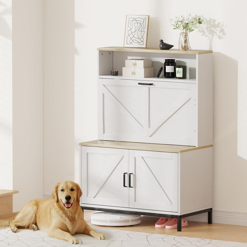 Vividwood Farmhouse Shoe Cabinet‌ - Flip Drawer & Doors Organizer (White)