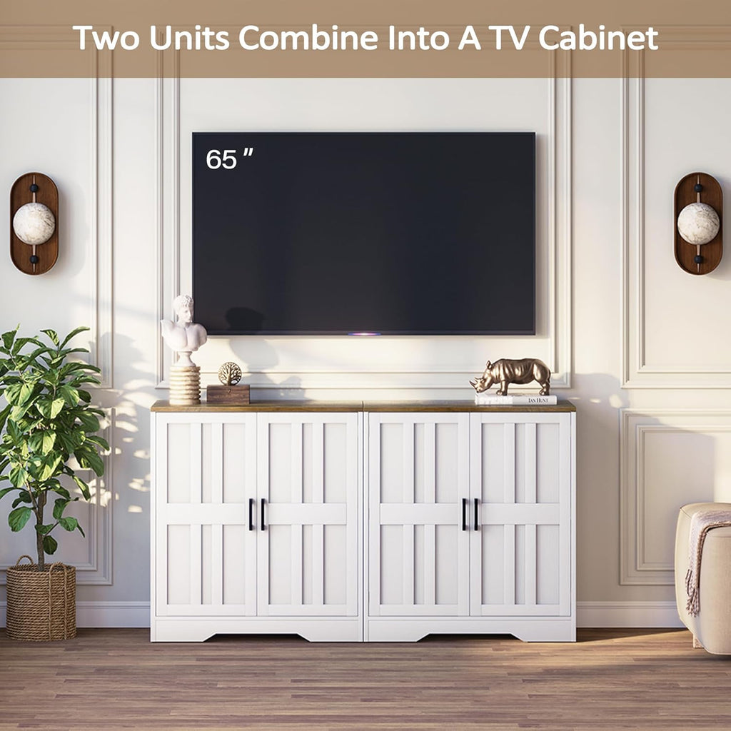 Vividwood Modern Farmhouse Sideboard - 2-Door Storage Cabinet with Adjustable Shelves（White Brown）