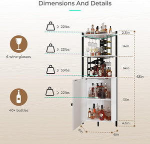 Vividwood 63" Corner Bar Cabinet‌ - Farmhouse Liquor Storage for 50+ Bottles (Ivory White)