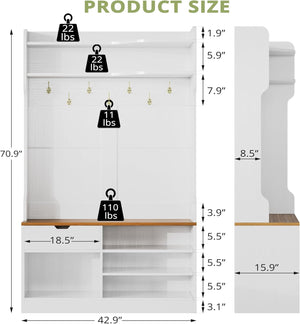 AesthLife Modern Hall Tree - Bench & Shoe Storage Organizer (Classical White)