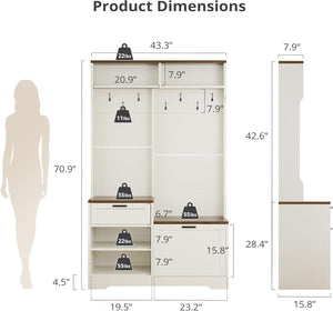 AesthLife Hall Tree with Bench & Shoe Storage - 7-Hook Coat Rack Entryway Organizer (Walnut Brown)
