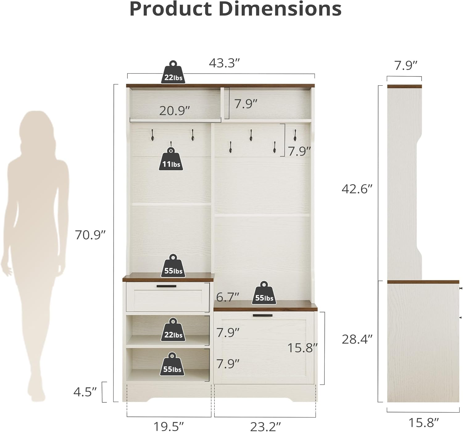 AesthLife Hall Tree with Bench & Shoe Storage - 7-Hook Coat Rack Entryway Organizer (Walnut Brown)