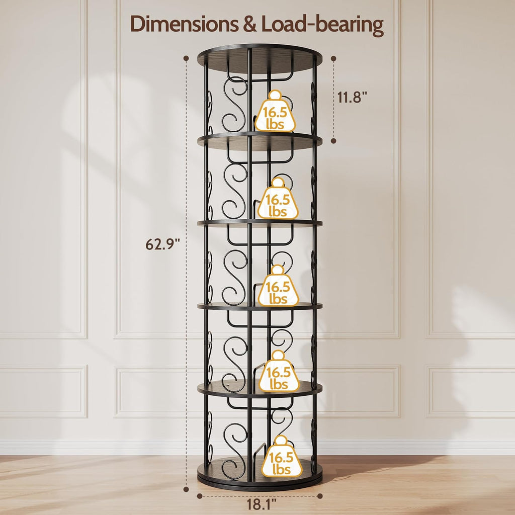Vividwood 5-Tier Rotating Bookshelf - 360° Spinning Corner Display with Stackable Design