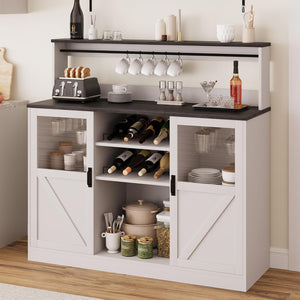 Vividwood Farmhouse Bar Cabinet‌ - Acrylic-Front Storage Hutch with Goblet Holder (Grey)