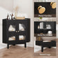 Vividwood Fluted Freestanding Floor Corner Cabinet with Doors & Shelves, Storage for Bathroom Kitchen Living Room, Black