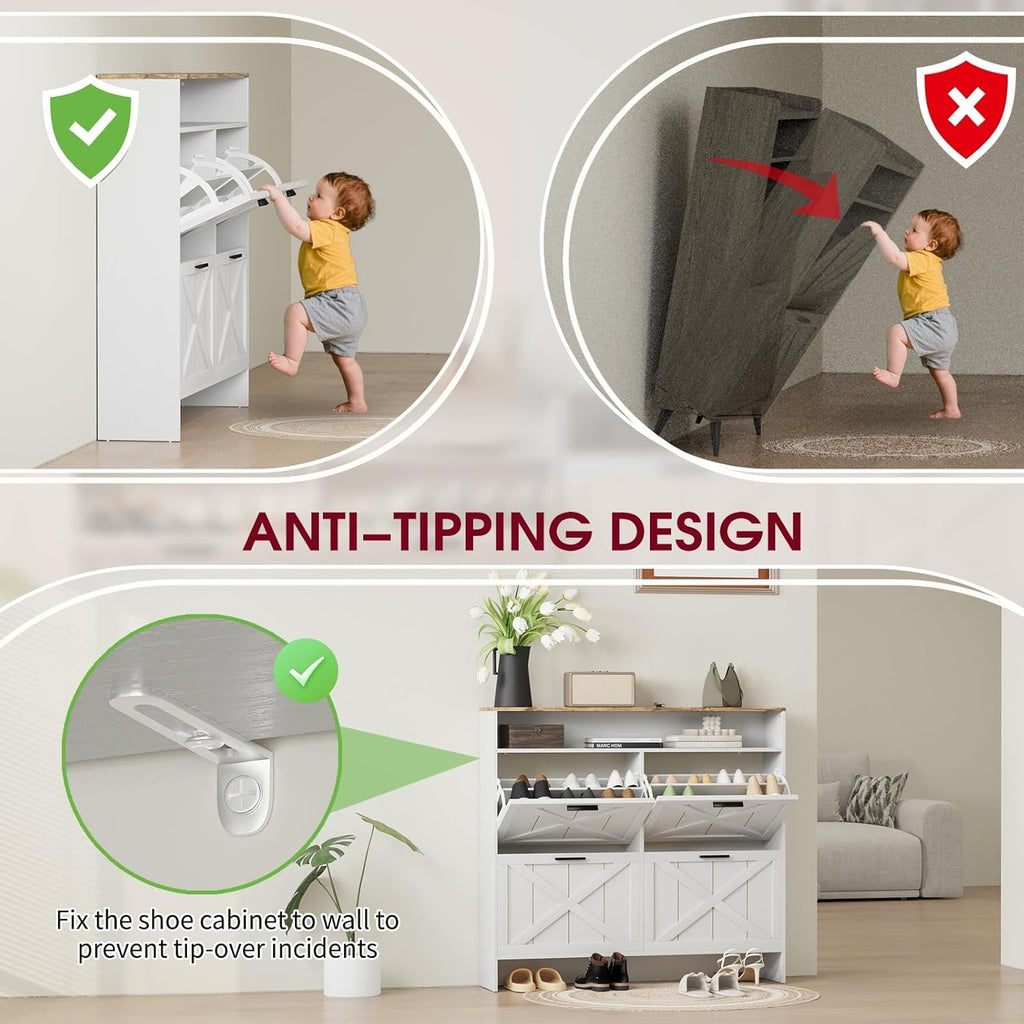 Vividwood 4-Drawer Shoe Cabinet‌ - Farmhouse Organizer for Entryway (White)