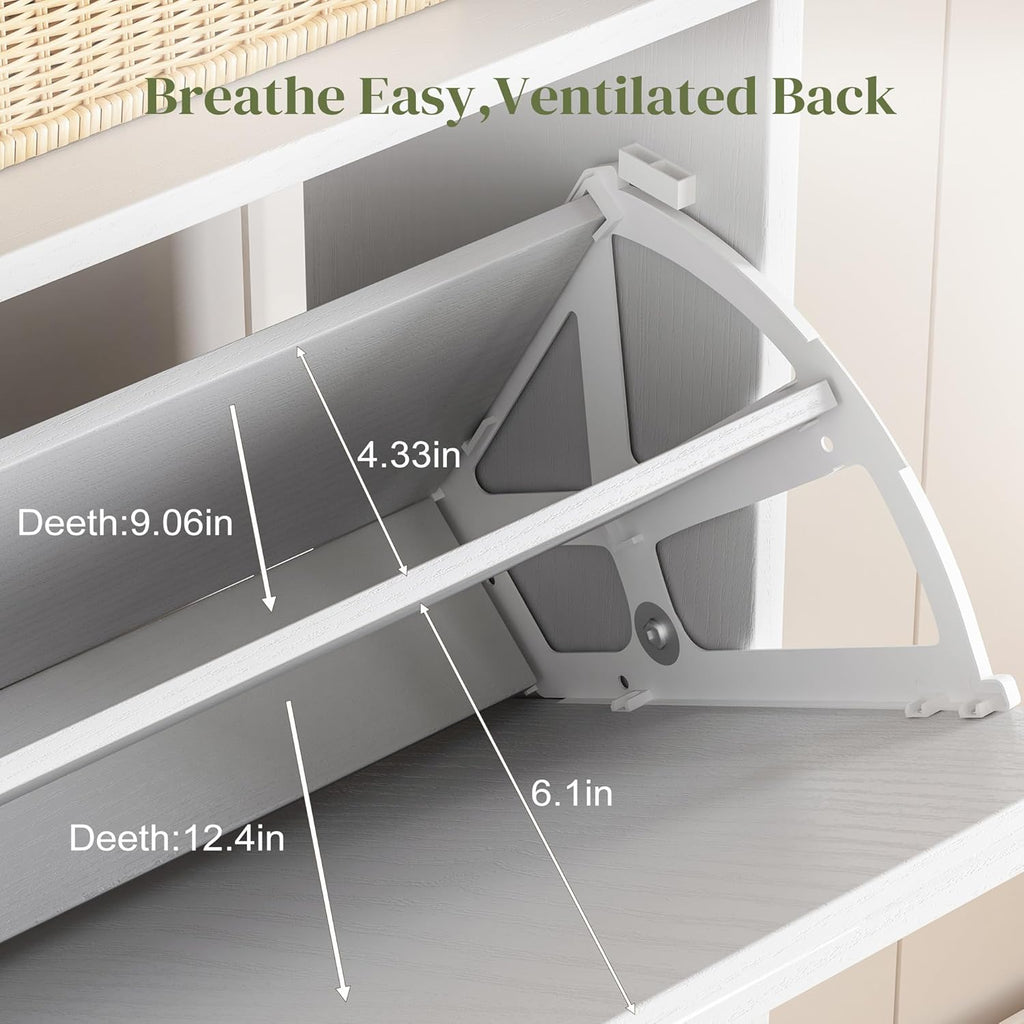 AesthLife Shoe Storage Cabinet - Rustic White 4-Drawer Organizer with Anti-Tip Base for Apartments