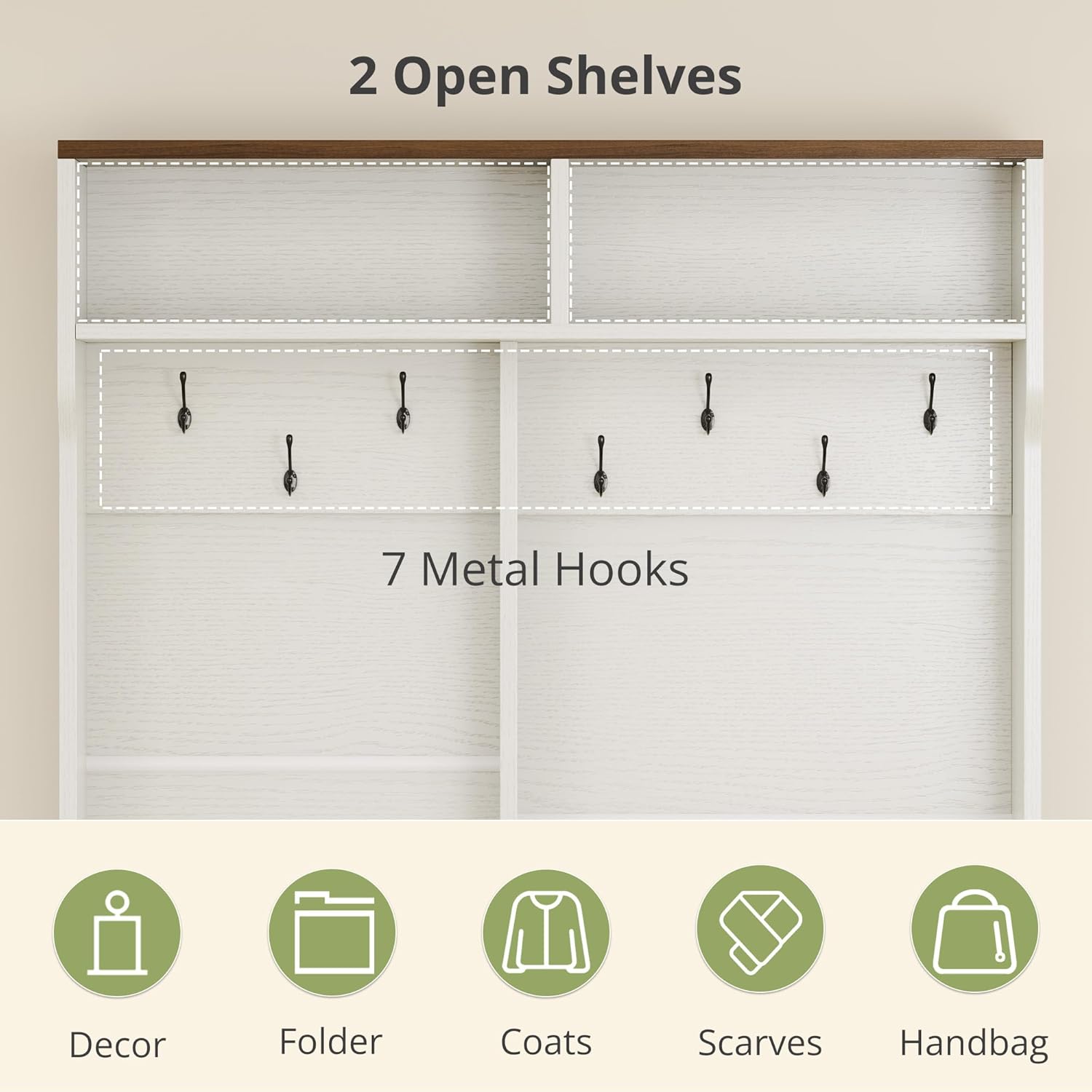 AesthLife Hall Tree with Bench & Shoe Storage - 7-Hook Coat Rack Entryway Organizer (Walnut Brown)