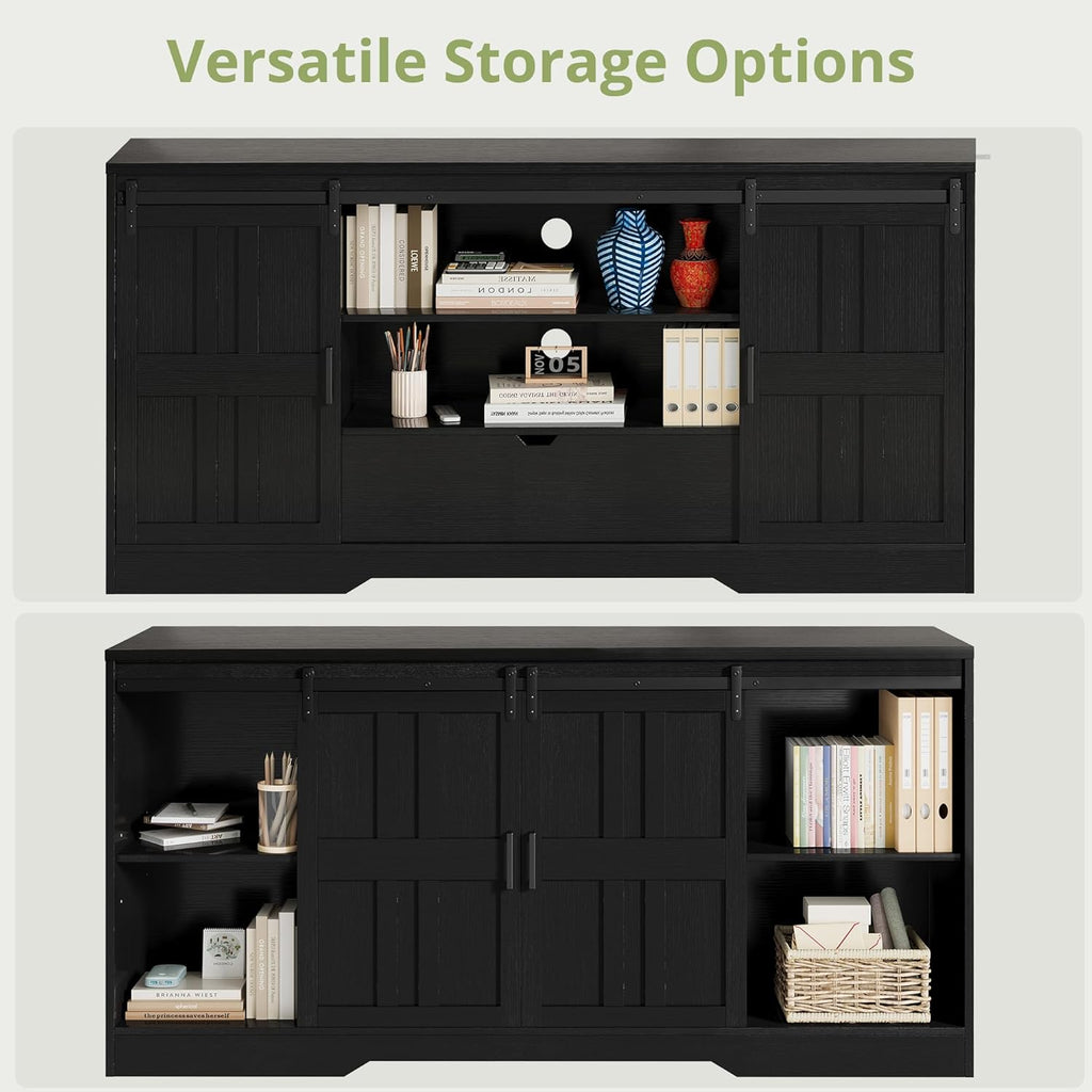 Vividwood 70" TV Stand with Barn Doors - Entertainment Center Storage Cabinet (Rustic Black)