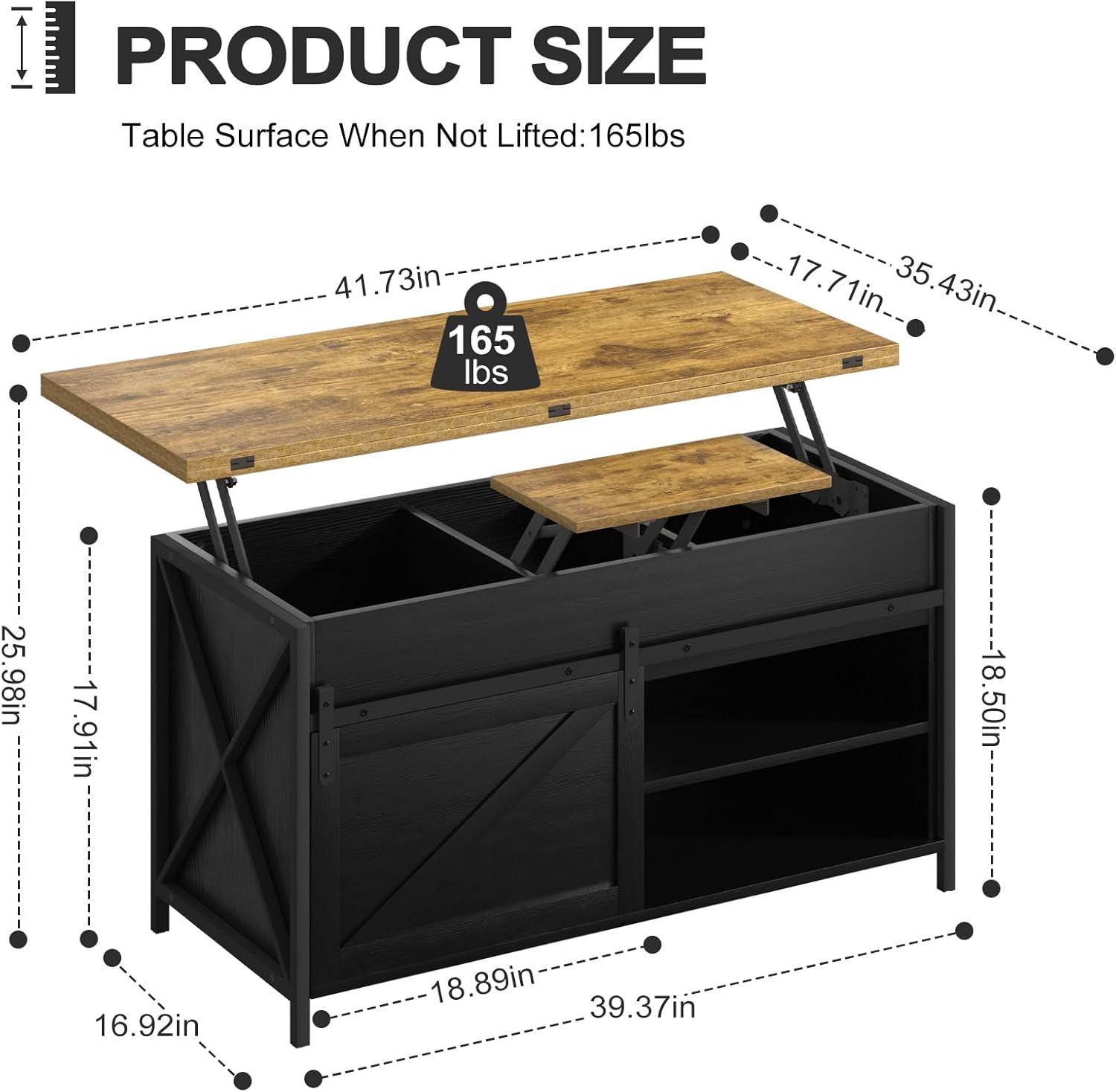 Vividwood Black Lift Top Coffee Table‌ - Multi-Function Center Table with Sliding Door