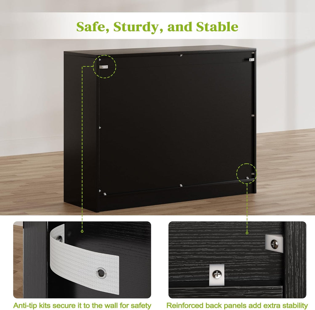 AesthLife Classical Black Sideboard‌ - 42.5" Farmhouse Storage Cabinet