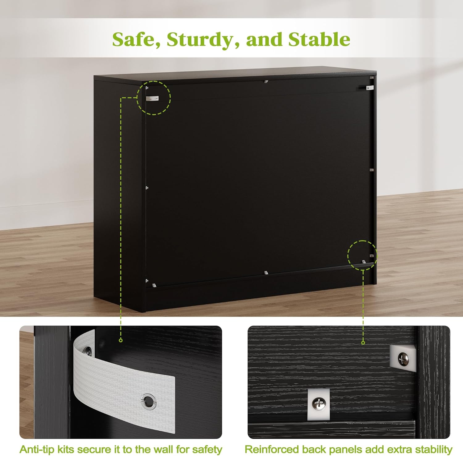 AesthLife Classical Black Sideboard‌ - 42.5" Farmhouse Storage Cabinet