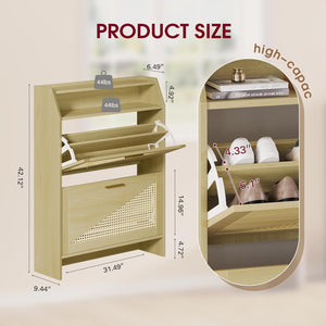Vividwood Rattan Shoe Storage Cabinet - 2-Flip Drawer Design (Wood)
