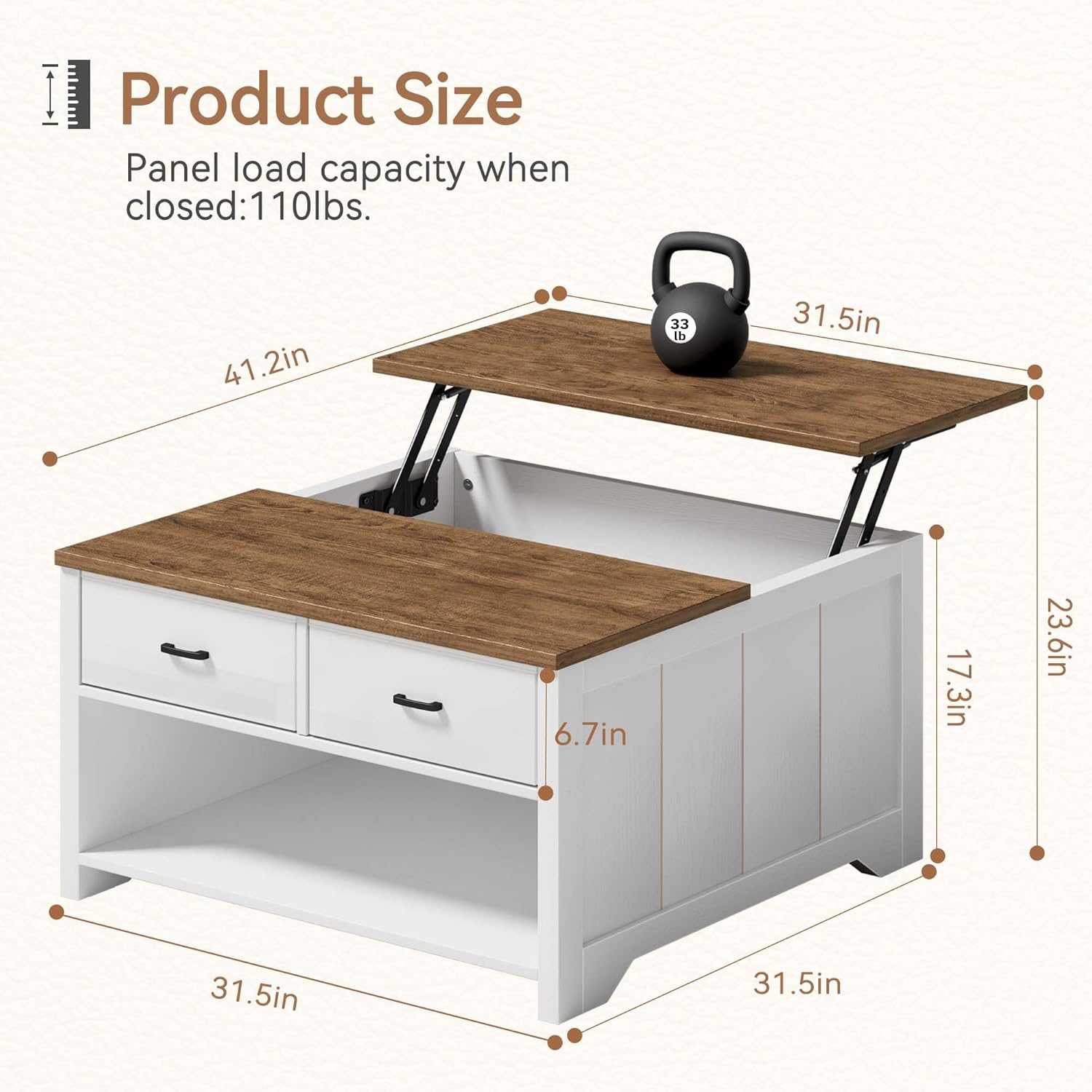 Vividwood Farmhouse Lift Top Coffee Table - Rustic Center Table with 2 Drawers & Large Storage (Brown)