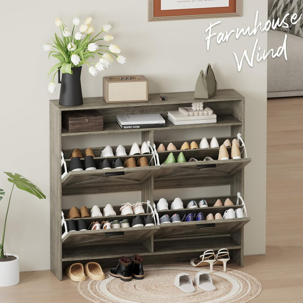 Vividwood 4-Drawer Shoe Cabinet‌ - Narrow Organizer for Classified Storage (Grey)