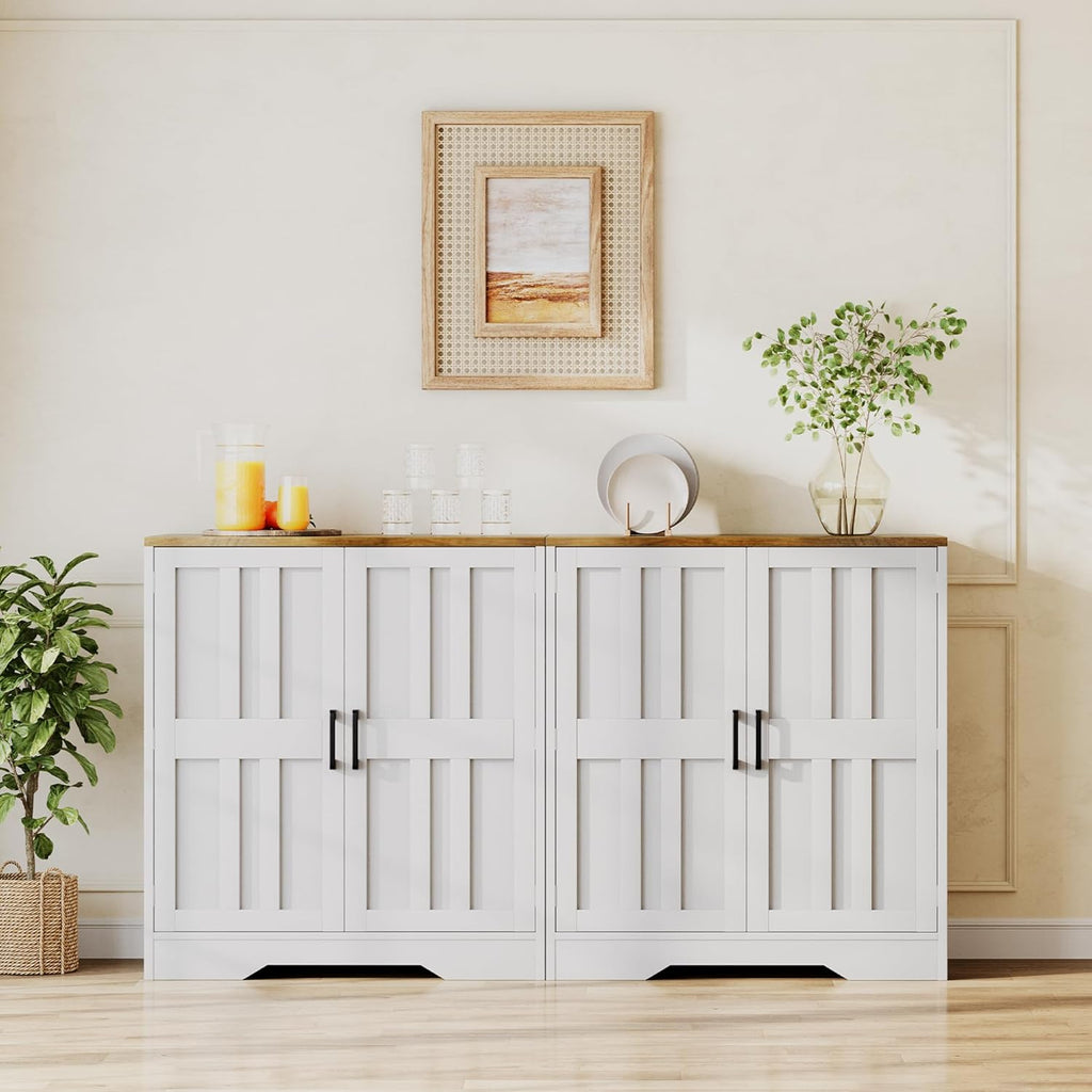 Vividwood Modern Farmhouse Sideboard - 2-Door Storage Cabinet with Adjustable Shelves（White Brown）