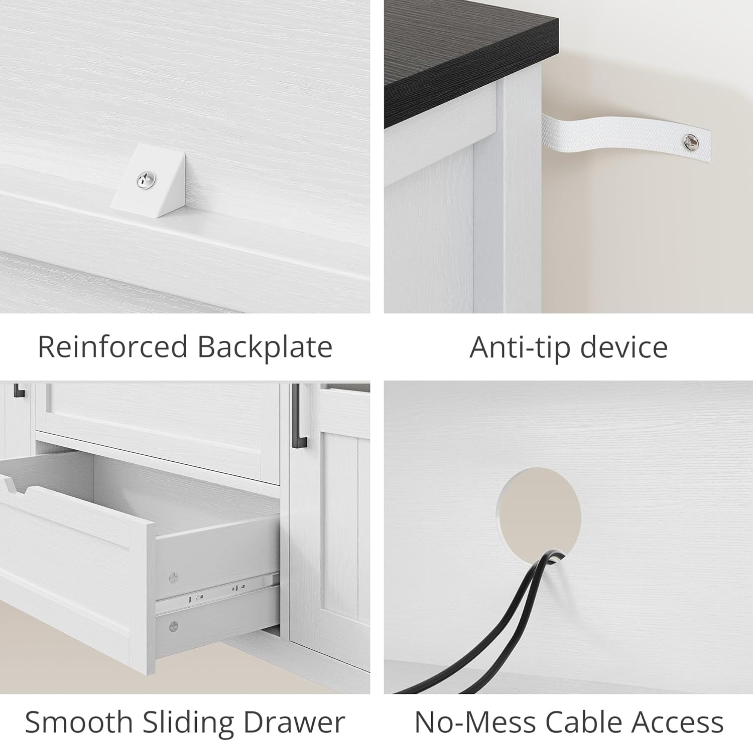 Vividwood Farmhouse TV Stand with Storage - Entertainment Center (Rustic White)