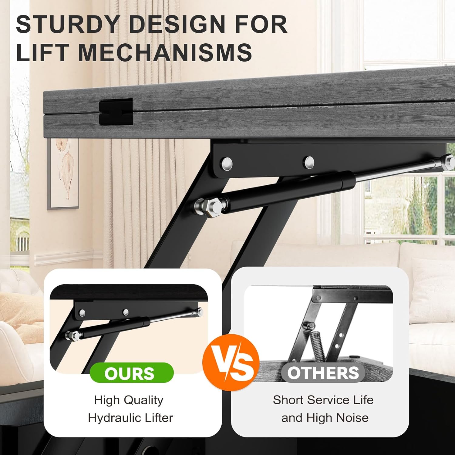 Vividwood Farmhouse Lift Top Coffee Table - 4-in-1 Convertible with Storage (Grey)