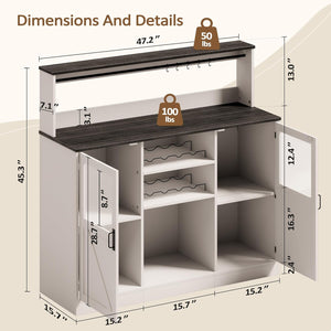 Vividwood Farmhouse Bar Cabinet‌ - Acrylic-Front Storage Hutch with Goblet Holder (Grey)