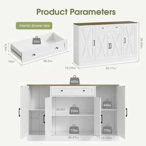 AesthLife Modern Farmhouse Sideboard - Wood Storage Cabinet with Doors & Drawer (White Oak Finish)